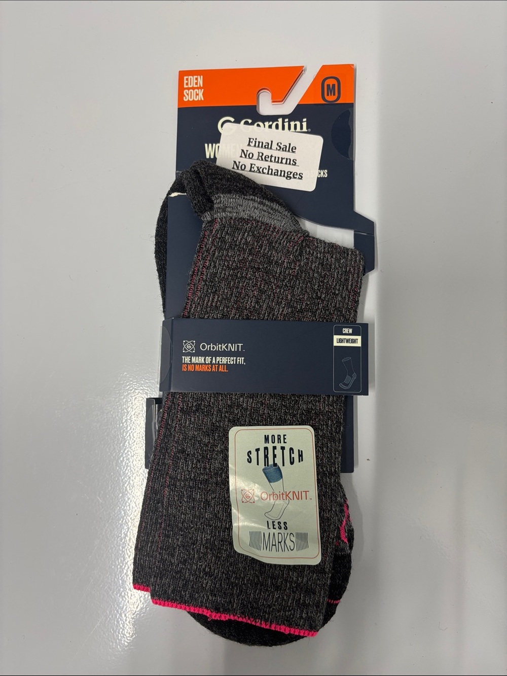 Gordini women’s Eden lightweight crew sock size large NWT